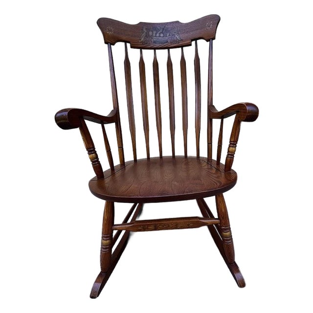 1980s Hitchcock Oak Rocking Chair For Sale