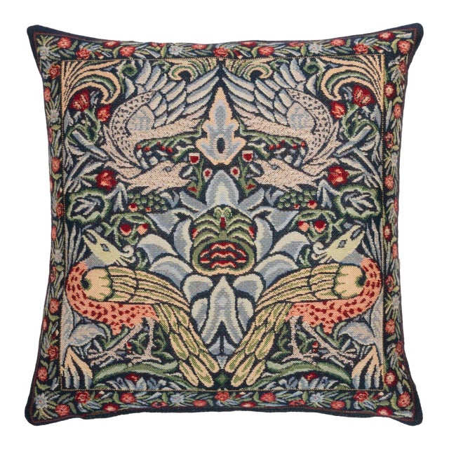 Peacock & Dragon Blue Tapestry Cushion With Feather Filler - 55 X 55cm For Sale