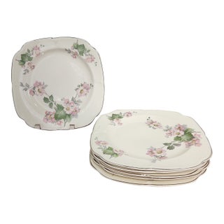 1930s Edwin Knowles “Gloria” Floral Square Luncheon Plates- Set of 6 For Sale