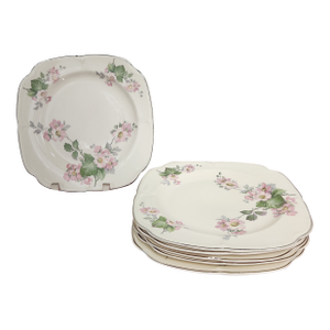 1930s Edwin Knowles “Gloria” Floral Square Luncheon Plates- Set of 6