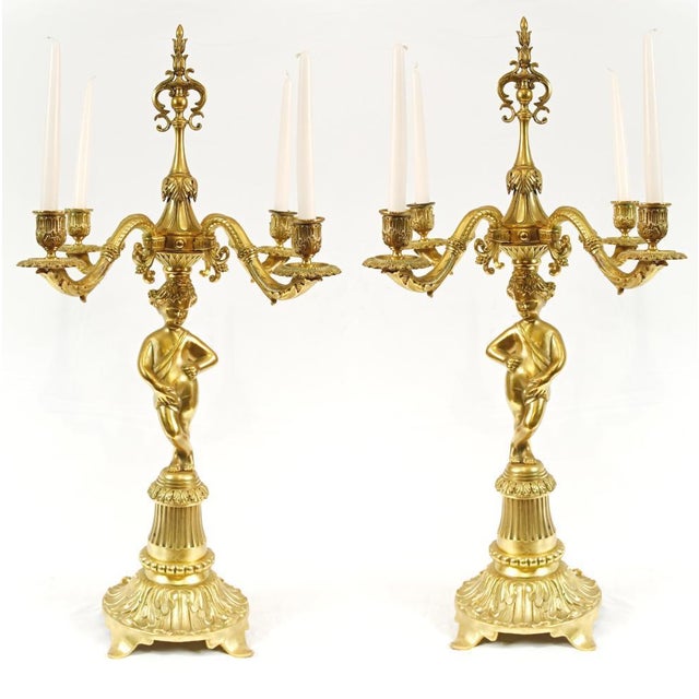 Gilt Bronze Candelabras Figural Cherub Ormolu, Set of 2 For Sale - Image 16 of 16