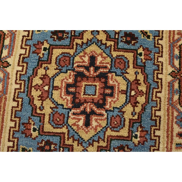Heriz Runner 2’6” X 7’11” Blue Wool Tribal Hand-Knotted Oriental Rug For Sale - Image 4 of 12