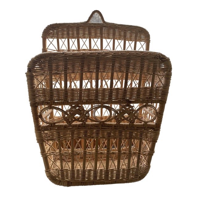 Mid 20th Century Mid Century Wicker Wall Basket For Sale