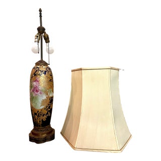 Early 20th Century Japanese Cobalt and Gold Vase With Iris Motif (Converted to Lamp) For Sale