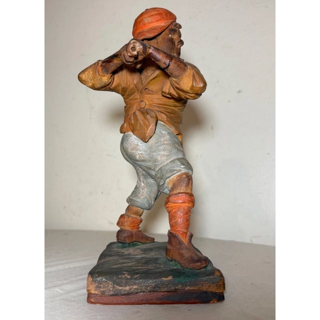 Very Rare Antique 1800s Hand Carved Wood Folk Art Baseball Sculpture Statue For Sale - Image 15 of 17