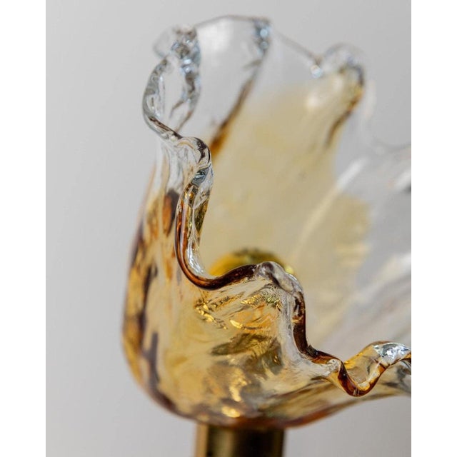 Vintage Swirl Murano Glass and Brass Table Lamps with Flower Shades, Italy, 1970s, Set of 2 For Sale - Image 3 of 13