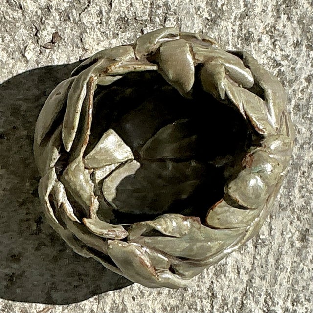 Ceramic Vintage Boho Studio Pottery Leaves Bowl For Sale - Image 7 of 8