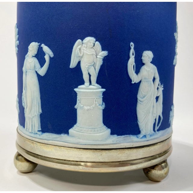 Vintage Wedgwood Jasperware Cobalt and Silver Plate Biscuit Jar For Sale In Kansas City - Image 6 of 11