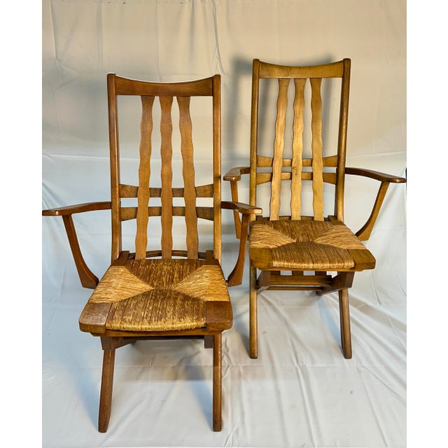 1940s Mid-Century French Modernist Folding Beech & Rush Garden Chair (Pair) For Sale - Image 10 of 18