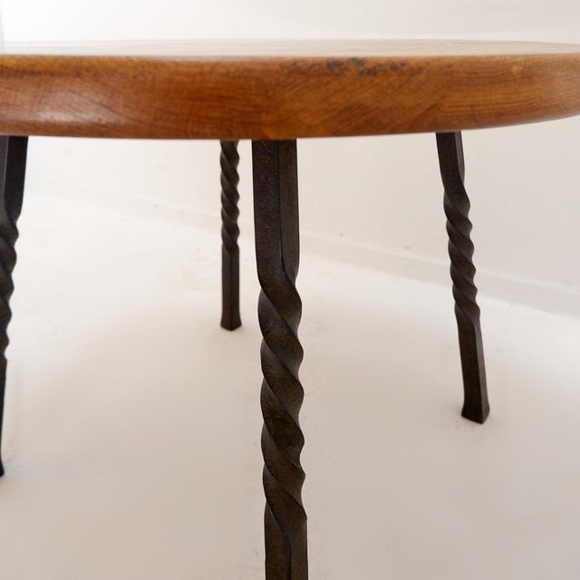 Round Coffee Table with Twisted Wrought Iron Base, France, 1960s For Sale - Image 10 of 11