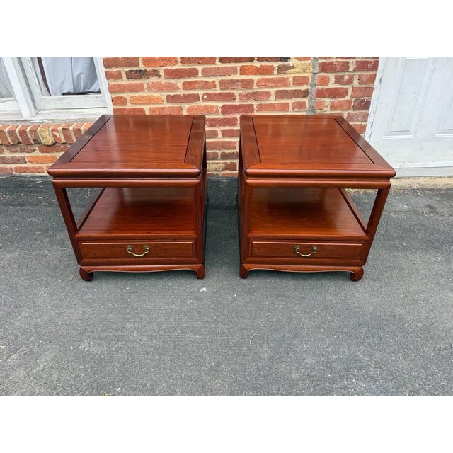 Chinoiserie Pair of Mid 20th Century Vintage Chinese Carved Rosewood 2 Tier Side Tables For Sale - Image 3 of 17