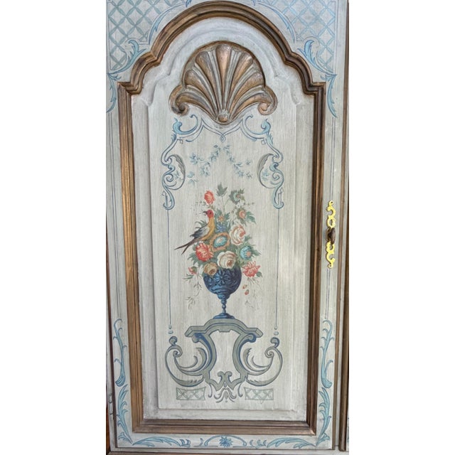 Custom Chinoiserie Style Shadow Sage Green Floral Hand Painted Secretary Desk For Sale - Image 10 of 18