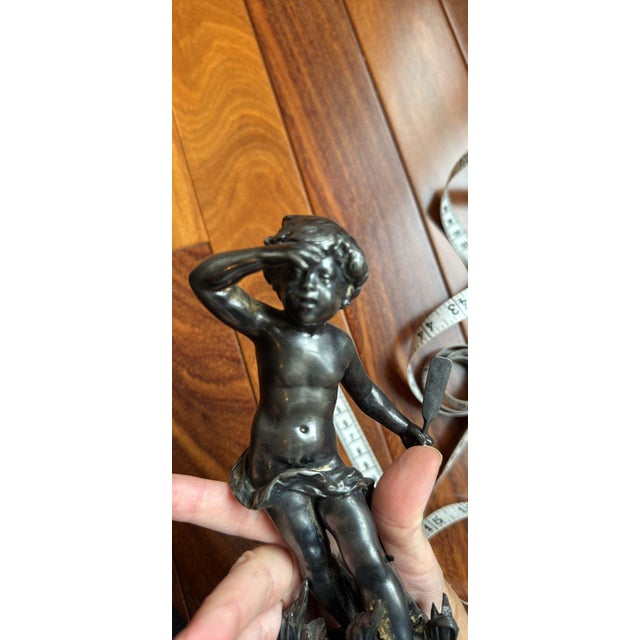 Vintage Metal Boy With Oar Shell Trinket Dish Figurine For Sale - Image 4 of 10