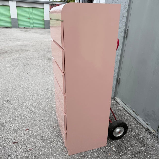 Postmodern Pink Gloss Laminate Waterfall Highboy/Lingerie Armoire For Sale - Image 4 of 8