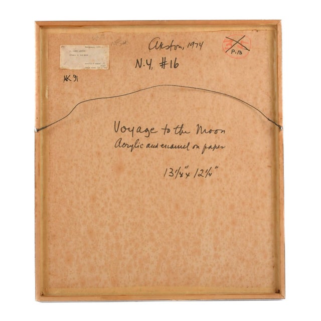 Framed J. Akston "Voyage to the Moon" Acrylic and Enamel on Paper For Sale In Greensboro - Image 6 of 11