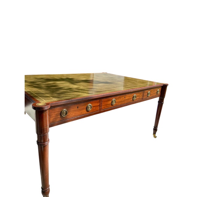 Vintage Baker Furniture Mahogany & Tooled Leather Partner's Writing Desk – "Crown & Tulip" Era An exceptional executive...