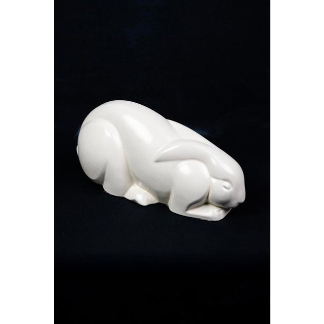 Ivory Reclining Rabbit in Cream Crackle-Glazed Earthenware by Charles Lemanceau for Saint-Clément, France, 1930s For Sale - Image 8 of 13