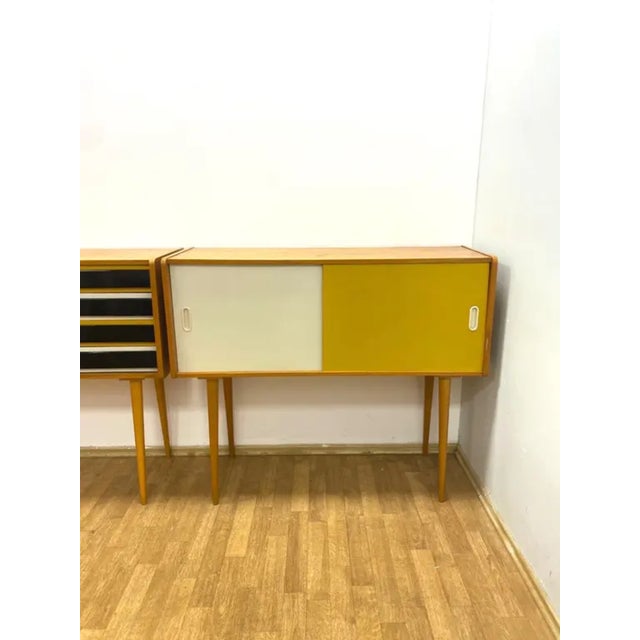 These unique retro chests of drawers were made in Czechoslovakia in the 1960s and designed by Jiří Jiroutek, featuring...