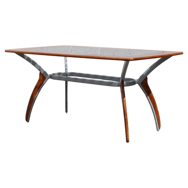 Vintage Italien Glass-Wood-Metal Dining Table from the 80s Extravagant Design and excellent Craftsmanship characterize...