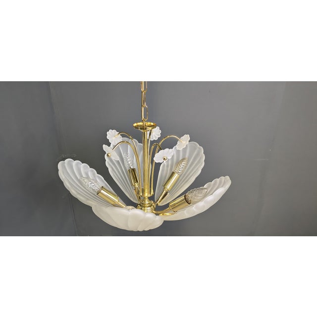 Vintage Italian Glass and Brass Chandelier, 1970s For Sale - Image 13 of 17