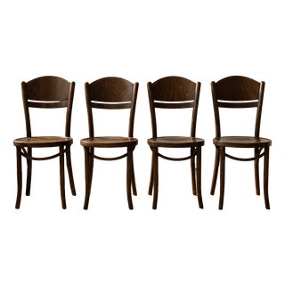 Vintage Ton Wooden Dining Chairs, 1940s, Set of 4 For Sale