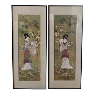 Japanese Original Geisha Art Paintings - a Pair For Sale