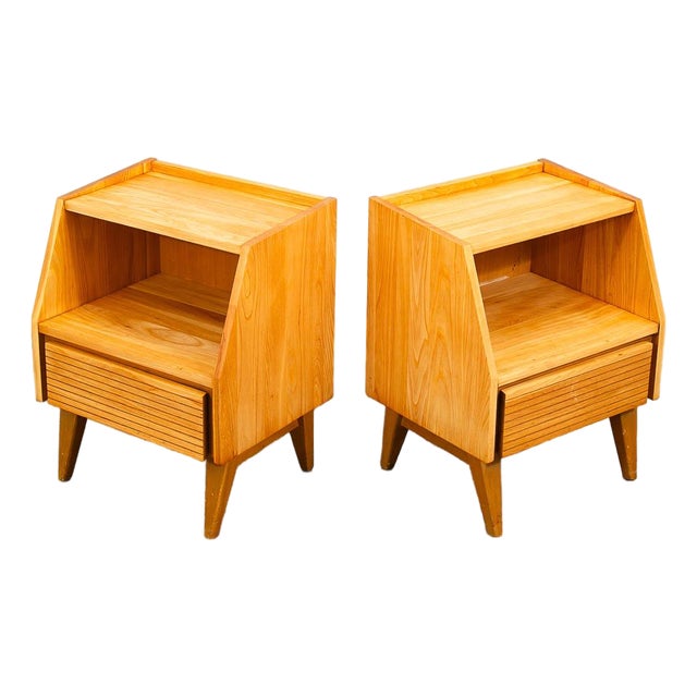 Mid Century Modern Nightstands Solid Oak Dillingham Drawers End Tables MCM For Sale