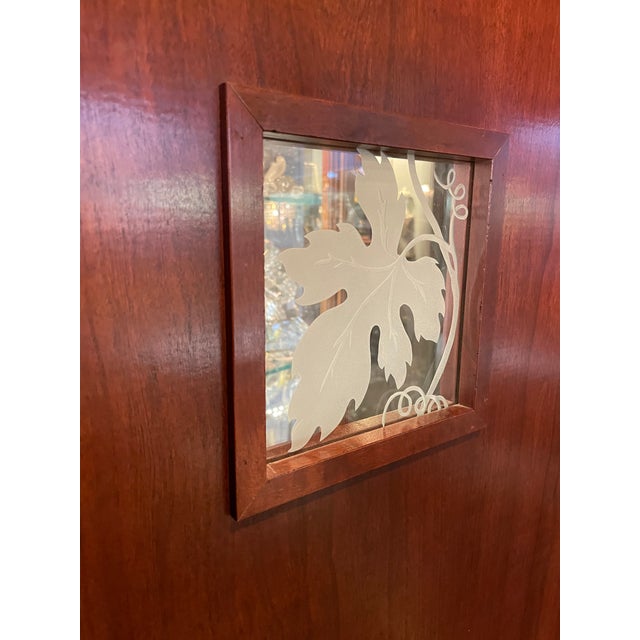 Vintage Art Deco Style Mahogany Etched Glass Three Panel Room Divider Screen For Sale - Image 9 of 13