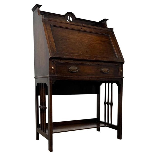 20th Century English Oak Bureau with Fitted Interior For Sale - Image 6 of 14