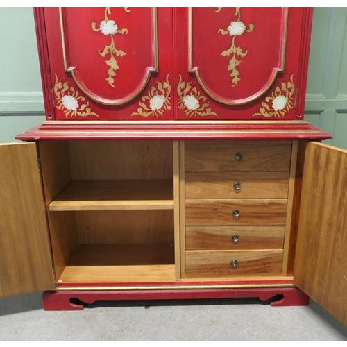 Paint Red Lacquer Cabinet with Interior Drawers and Shelves, 1960 For Sale - Image 7 of 9