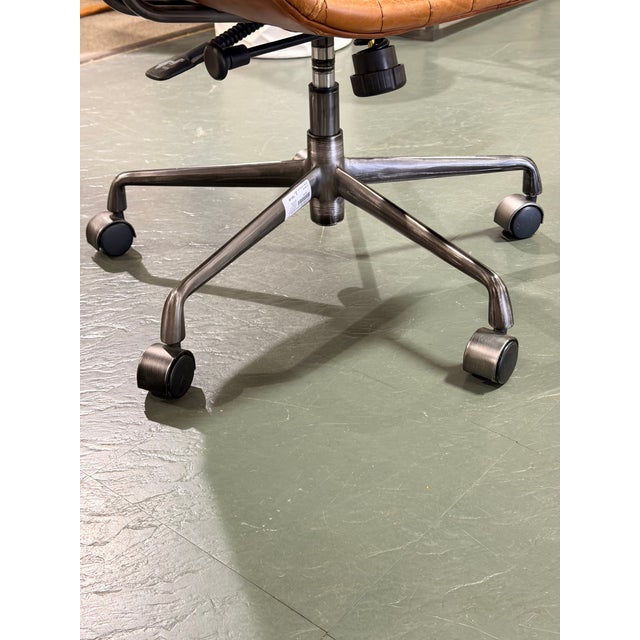 Brown Acme Hamilton Cocoa Brown Leather Channel-Stitched Swivel Task Chair With Wood Armrests For Sale - Image 8 of 11
