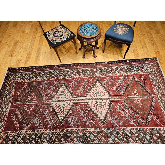 Vintage Shiraz Tribal Area Rug, Hand-Knotted Wool, Geometric Pattern, Burgundy & Ivory, 5x10 For Sale - Image 10 of 18