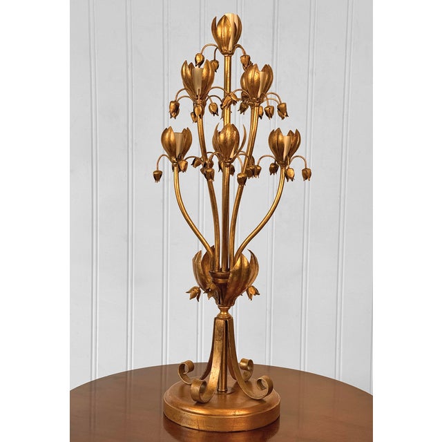 Hollywood Regency Vintage 32" Italian Hollywood Regency Gold Tulip Table Lamp For Sale - Image 3 of 8