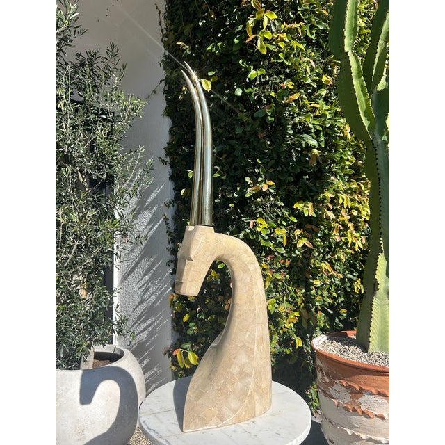 Vintage Maitland Smith Tessellated Marble & Brass Antelope Sculpture For Sale - Image 9 of 10