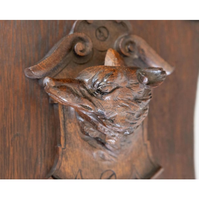 Wood Antique Black Forest Carved Dog Head & Bronze Hook Hanger Coat Rack For Sale - Image 7 of 8