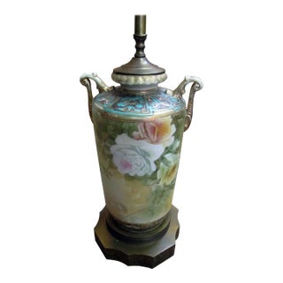 19th century Nippon Moriage Urn Lamp with Roses For Sale