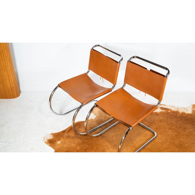 Animal Skin 1970s Mies Van Der Rohe Attr. 'Mr10'. Cognac Leather Chairs - A Pair For Sale - Image 7 of 13