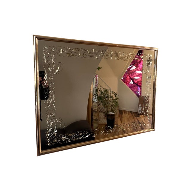 We have for your consideration a very gorgeous postmodern large mirror. This mirror consists of a gold frame that is in...