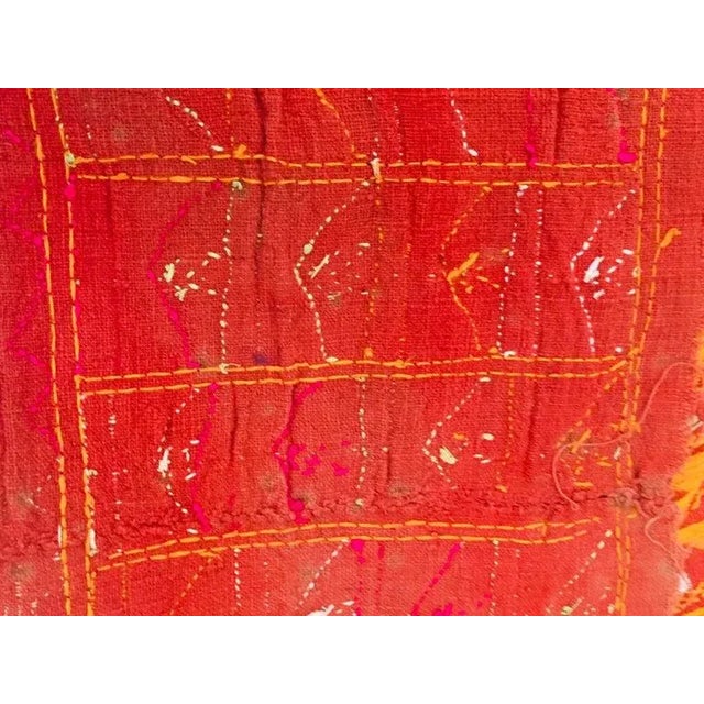 Antique Phulkari Wedding Shawl, Orange Silk Embroidery on Cotton For Sale - Image 11 of 13