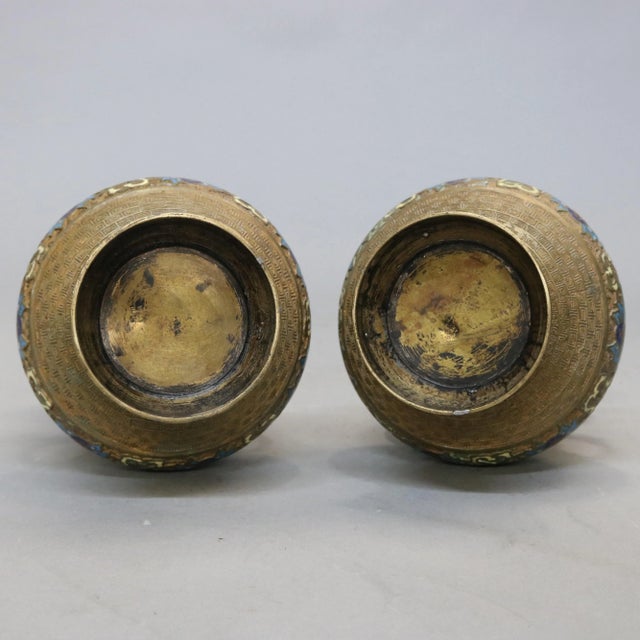 Early 20th Century Antique Japanese Persian Style Champlevé Enameled Bronze Vase Set, circa 1900 For Sale - Image 5 of 6