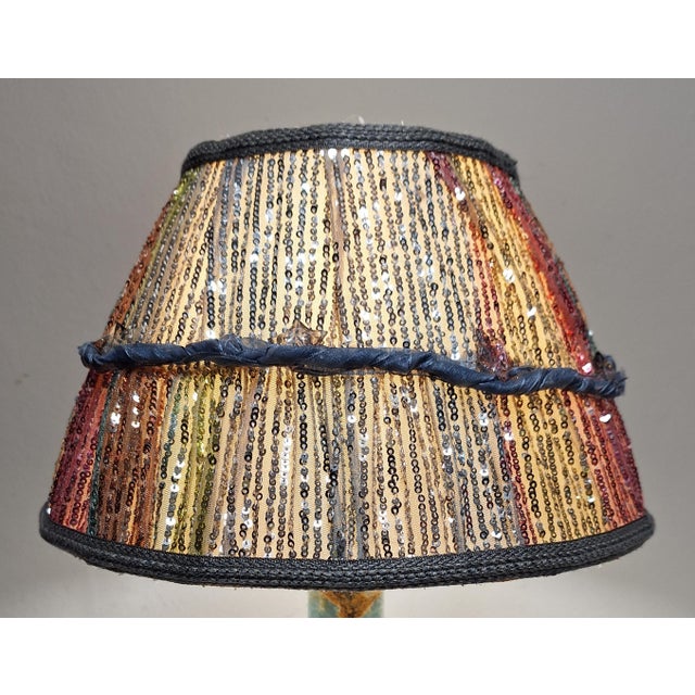 Blue Table Lamp with Blue-Brown Marble Base and Handmade Fabric Shade, 1970s For Sale - Image 8 of 11