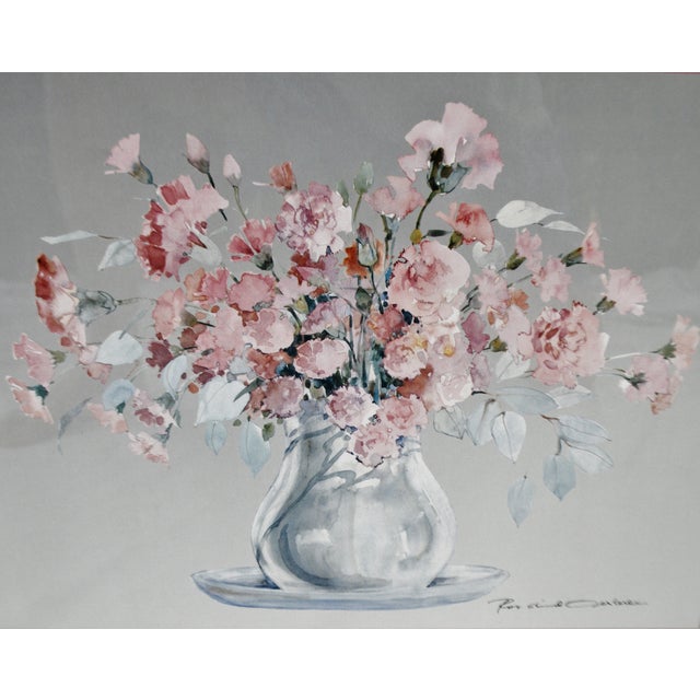 Vintage Framed Rosalind Oesterle Floral Still Life Watercolor Print