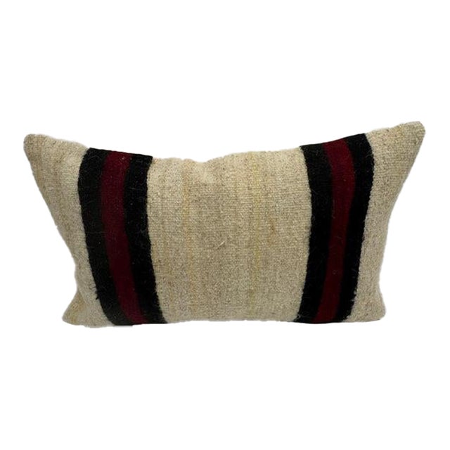 Turkish Hemp Pillow Cushion Natural Black Red Pillow Cushion Cover 16" x 24" For Sale