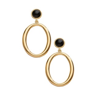 Trina Turk Gold Hoop Earring with Black Stone For Sale