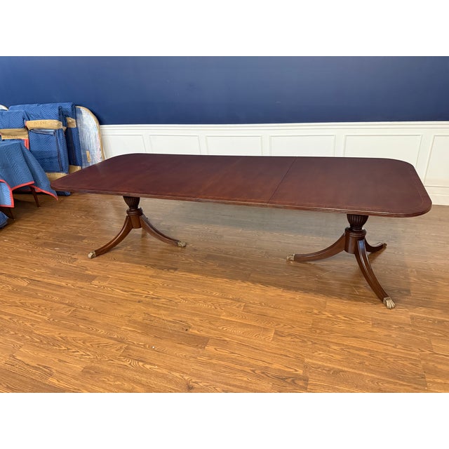 Leighton Hall Furniture Traditional Georgian Style Banded Mahogany Dining Table by Leighton Hall - Showroom Sample For Sale - Image 4 of 14