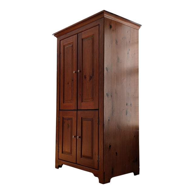 Rustic Wood Entertainment Armoire Cabinet – Traditional Style With Crown Molding & Paneled Doors For Sale