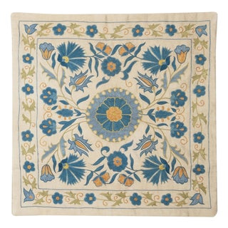 20"x20" Embroidered 100% Silk Pillowcase. Handmade Cushion. Modern Throw Pillow For Sale