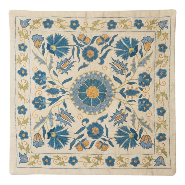 20"x20" Embroidered 100% Silk Pillowcase. Handmade Cushion. Modern Throw Pillow For Sale