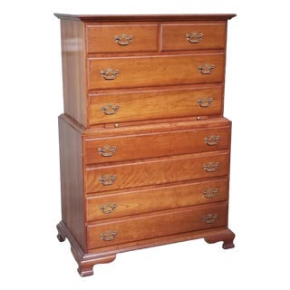 Vintage L. & J. G. Stickley Brown High Boy Dresser Chest Georgian Cherry Wood For Sale