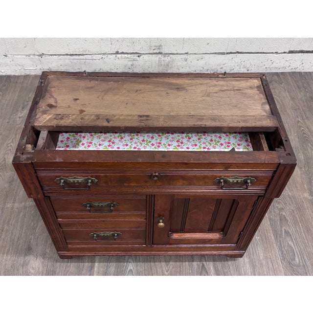Antique Victorian Eastlake Walnut Marble Top Knapp Joint Washstand For Sale In Kansas City - Image 6 of 15